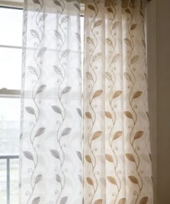 Embroidered Voile Curtain - Beige-1-meter